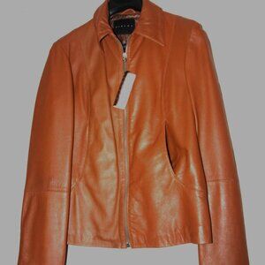 Sisley NWT Italy Tan Buttery Leather Jacket Cropped Zip Sleeves Size 44 (EU)